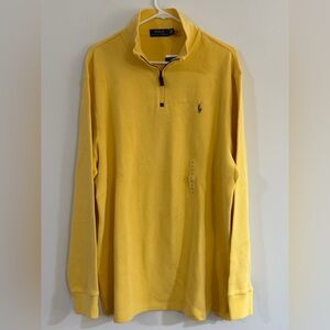 NWT Polo Ralph Lauren Men’s XL Yellow 1/4 Zip Pullover Sweater Cotton Rib Preppy